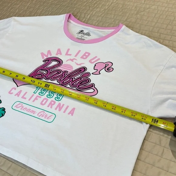 BARBIE  Barbie 1959 White AND PINK  Graphic T-Shirt WOMENS SIZE XL CROP - Picture 6 of 7